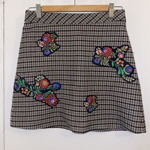 Zara Women Skirt Floral Embellished Studded Plaid Butterflies Size Small 🦋